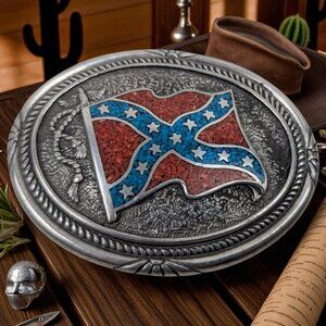 Vintage Flag Turquoise Belt Buckle Stars and Bars South Western Red Blue